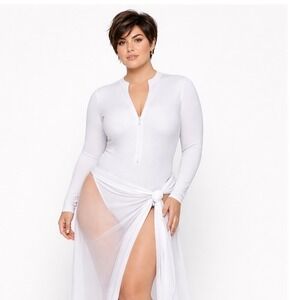 SKIMS Swim Zip Front Long Sleeve One Piece Swimsuit Marble Womens 3X
